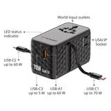 Adaptor Verbatim GaN,70W,2 cabluri retractab,negruUSB-C PD 3.0 QC4+up to 70W/USB-A QC 4+up to 60W