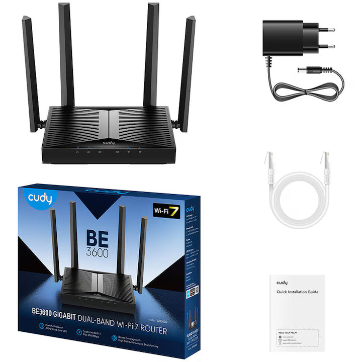 Router CUDY WR3600 | WiFi 7, 3600 Mbps, Dual-Band, Negru
