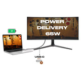 Monitor Curbat JAPANNEXT JN-IPS340UWQHD60C | 34 inch, IPS, UWQHD 3440x1440, HDR, USB-C 65W, Negru