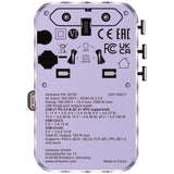 Adaptor Verbatim GaN,100W, cablu retractab,violetUSB-C PD 3.0 QC4+up to 100W/USB-A up to 12W