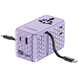 Adaptor Verbatim GaN,70W,2 cabluri retract,violetUSB-C PD 3.0 QC4+up to 70W/USB-A QC 4+up to 60W