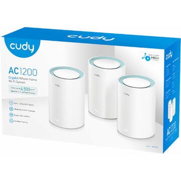 Sistem Mesh CUDY M1300/3-Pack | WiFi 5, 1200 Mbps, Dual-Band, 3 Unitati, Alb