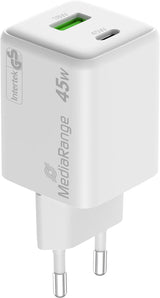 Incarcator USB-C MediaRange MRMA113-2 | 45W, Power Delivery, Alb
