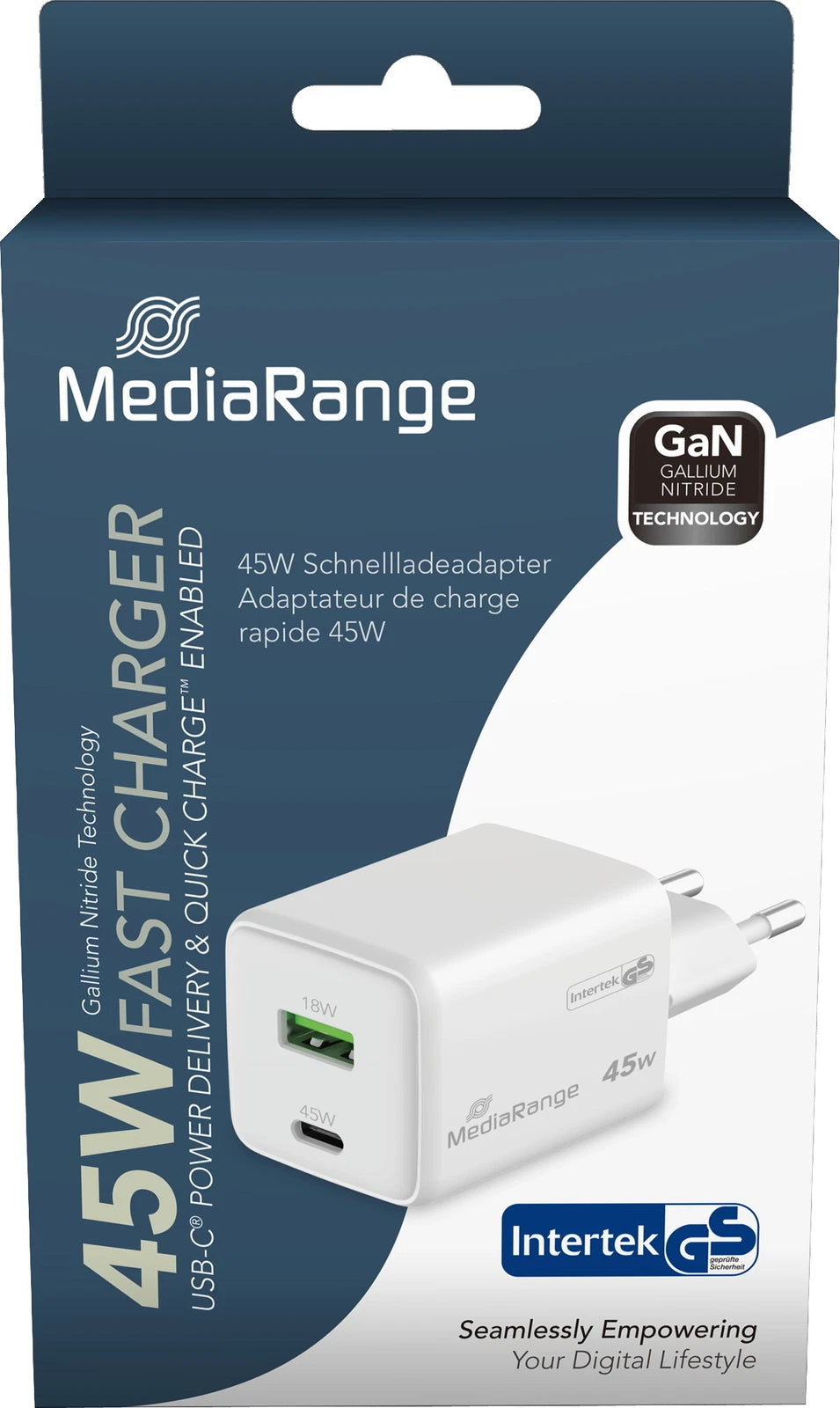 Incarcator USB-C MediaRange MRMA113-2 | 45W, Power Delivery, Alb