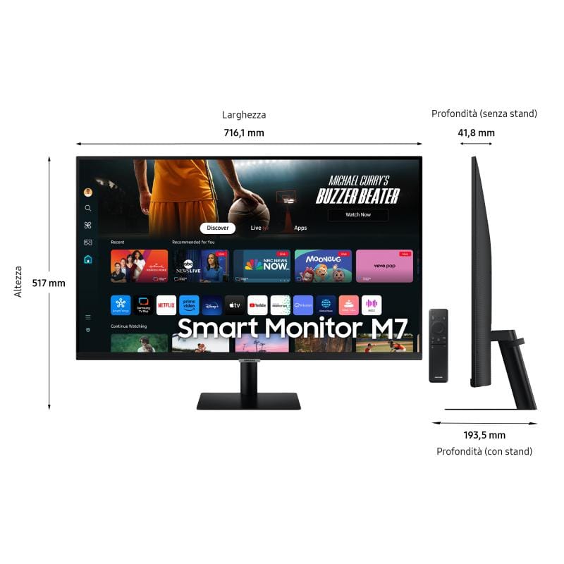 Samsung Monitor Smart Samsung M70D 32” (LS32DM700UUXEN) – 4K UHD, Tizen Smart TV, Streaming, Office Home, Wi‑Fi, Bluetooth