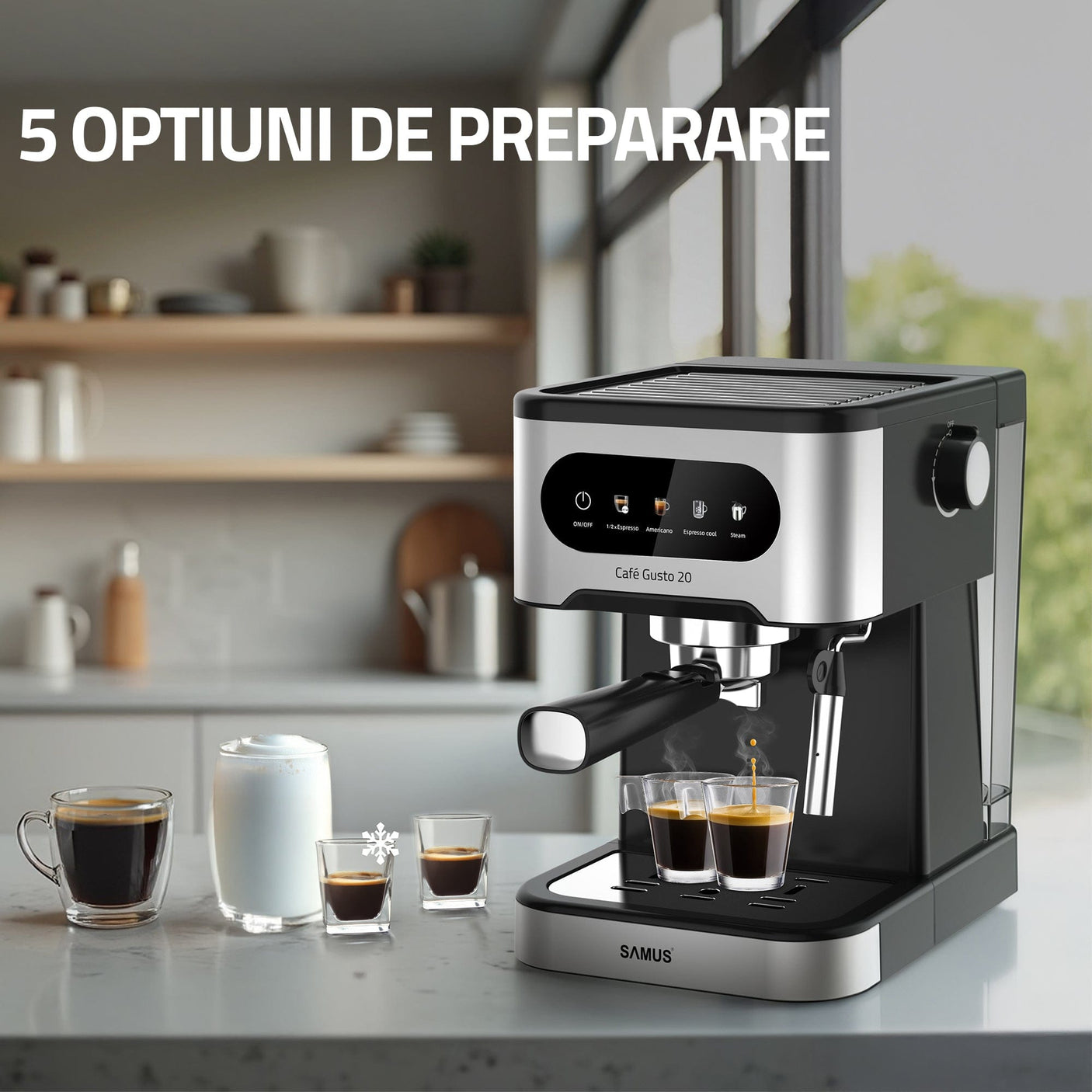 Samus Espressor automat Espressor Manual Samus Cafe Gusto 20 | 1350W, 1.5L, 20 bari, Inox