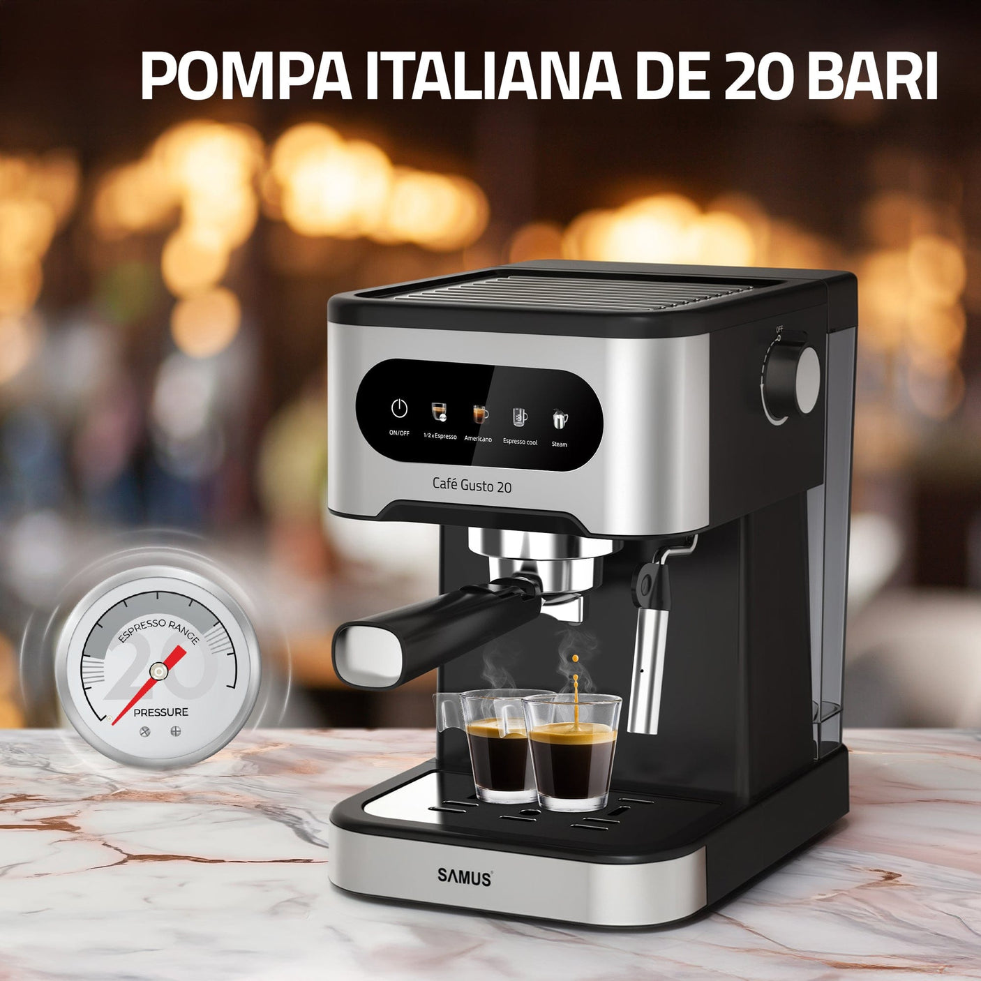 Samus Espressor automat Espressor Manual Samus Cafe Gusto 20 | 1350W, 1.5L, 20 bari, Inox