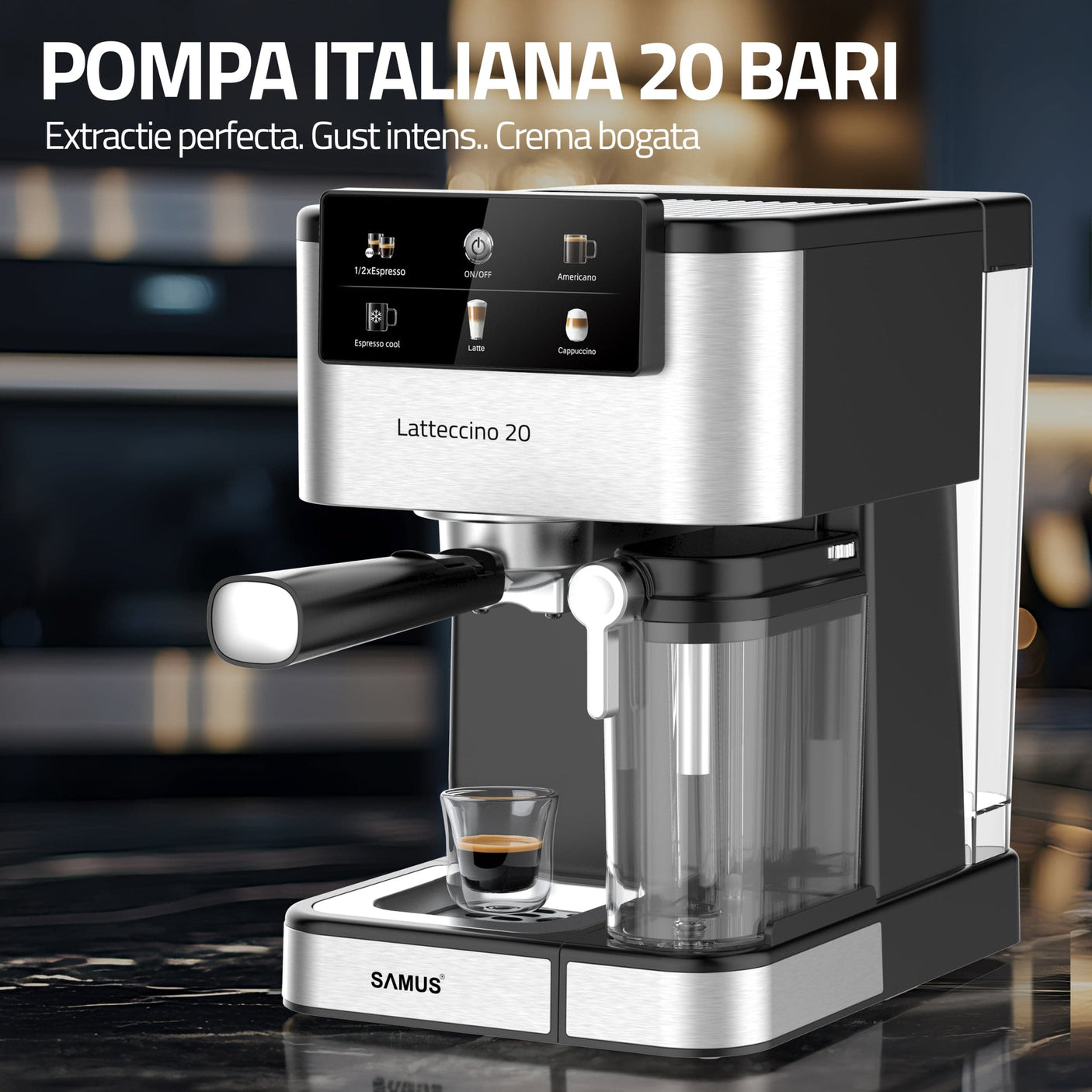 Samus Espressor automat Espressor Manual Samus LATTECCINO 20 | 1350W, 1.5L, 20 bari, Inox