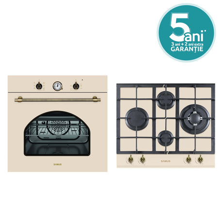 Samus Pachet built in Pachet Built-In Samus SC620VTV + PSG-64VG1 | Cuptor 71L + Plita Gaz pe Sticla 4 Arzatoare, Clasa A, Negru