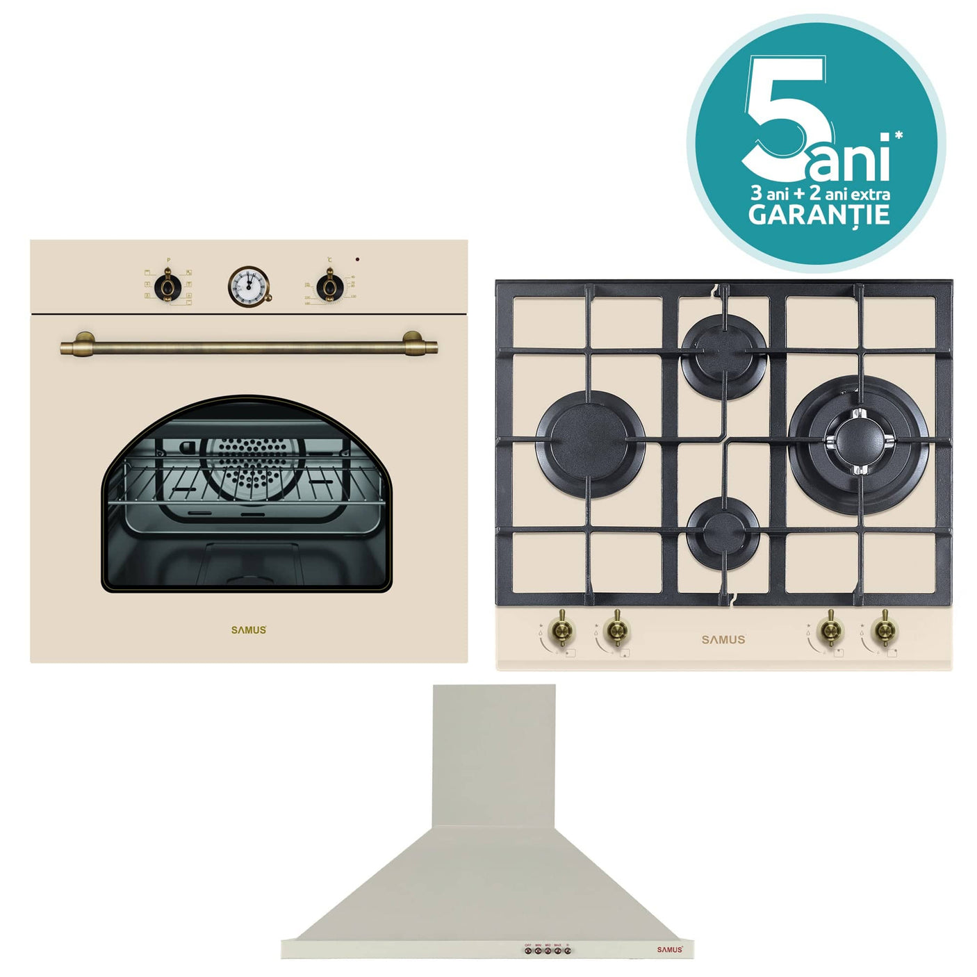 Samus Pachet built in Pachet Built-In Samus SC620VTV + PSG-64VG1 + HS604DHR | Cuptor 71L + Plita Gaz + Hota 60cm, Negru