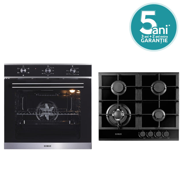 Samus Pachet built in Pachet Built-In Samus SC623GX5 + PSG-64SG1 | Cuptor 75L 5 Functii + Plita Gaz 4 Arzatoare, Negru