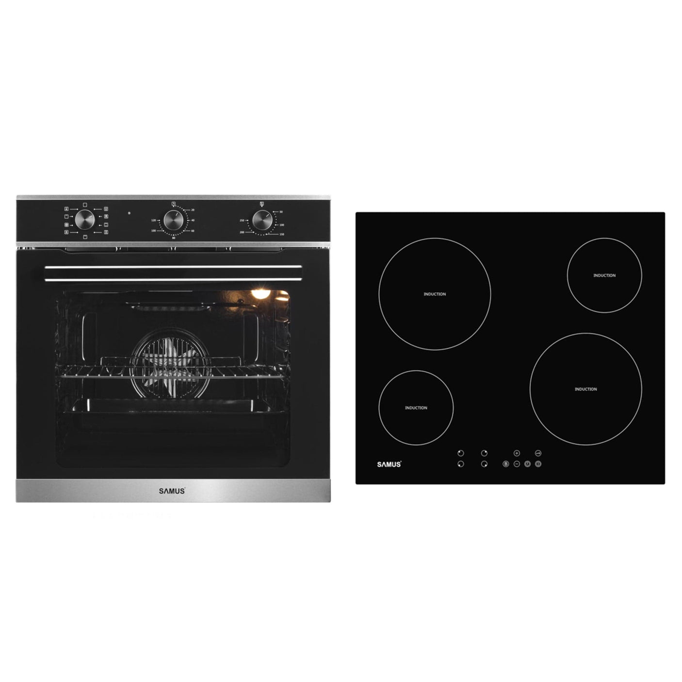 Samus Pachet built in Pachet Built-In Samus SC628GX9 + PSI-64BG8 | Cuptor 75L 9 Functii + Plita Inductie 7000W, Clasa A, Negru