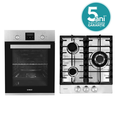 Samus Pachet built in Pachet Built-In Samus SCE458GTXV + PSG-43SX1 | Cuptor 47L + Plita Gaz 45cm, Clasa A, Inox