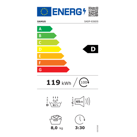 Samus Uscator de rufe Uscător de Rufe Samus SADP-836DS | 8kg, 15 programe, Roșu