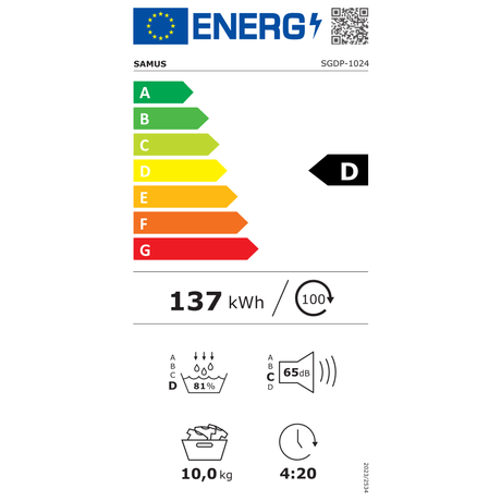 Samus Uscator de rufe Uscător de Rufe Samus SGDP-1024 | 10kg, 16 programe, Roșu