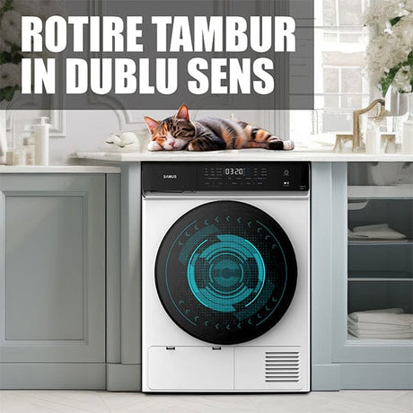 Samus Uscator de rufe Uscator de Rufe Samus SWDP-918 | 9kg, Pompa de Caldura, 18 Programe, Clasa E, Alb