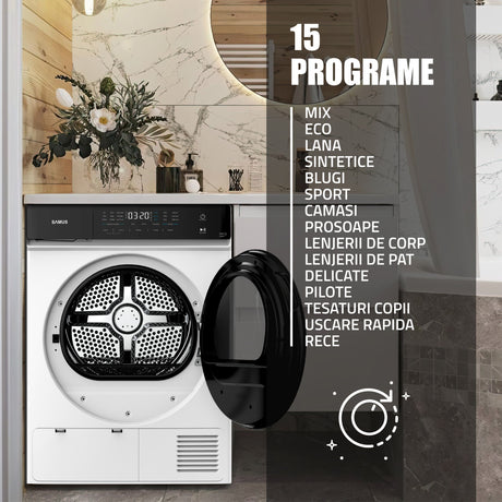 Samus Uscator de rufe Uscator de Rufe Samus SWDP-918 | 9kg, Pompa de Caldura, 18 Programe, Clasa E, Alb