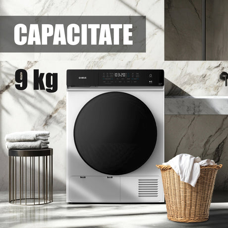 Samus Uscator de rufe Uscator de Rufe Samus SWDP-918 | 9kg, Pompa de Caldura, 18 Programe, Clasa E, Alb