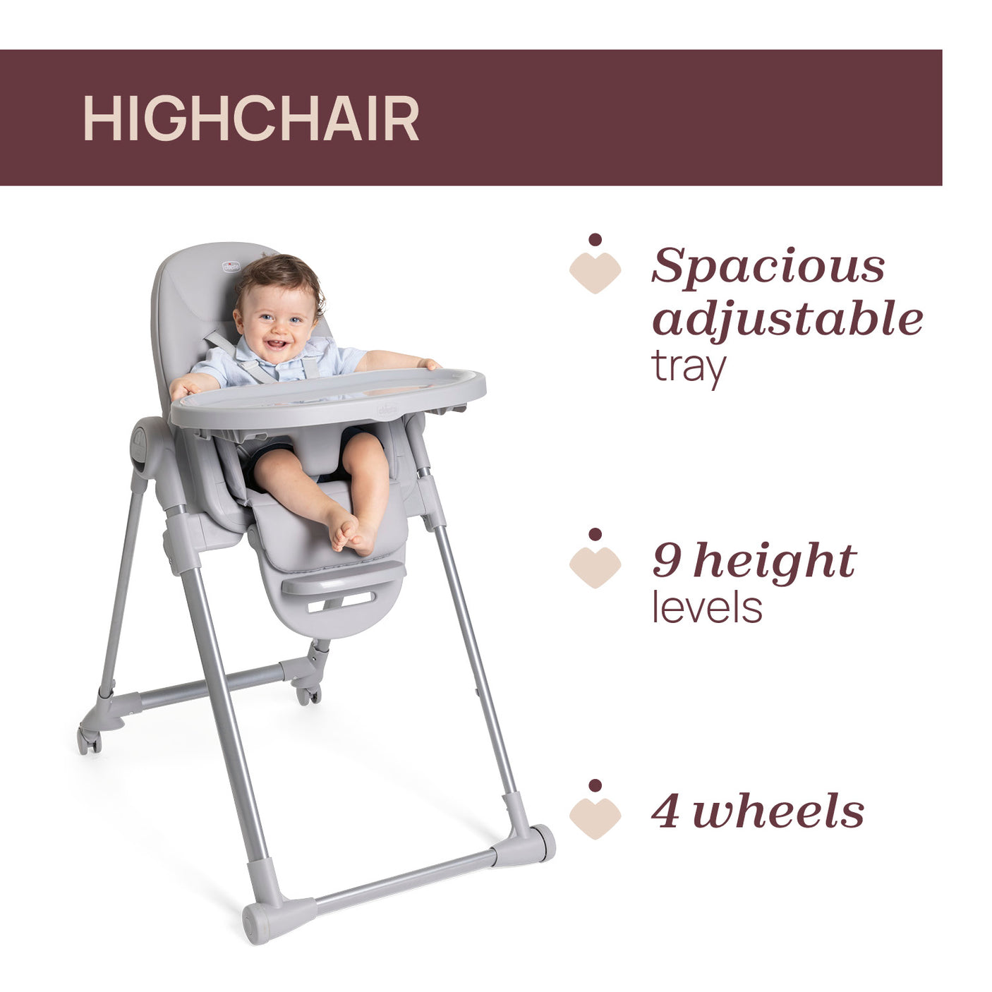 Scaun de Masa Chicco Polly Armonia Steel, 0luni+