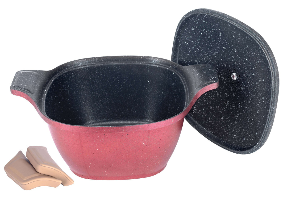 Oala Patrata NeoKlein SCS24-Red | 24 cm, Cu Capac, Antiaderent, Rosu