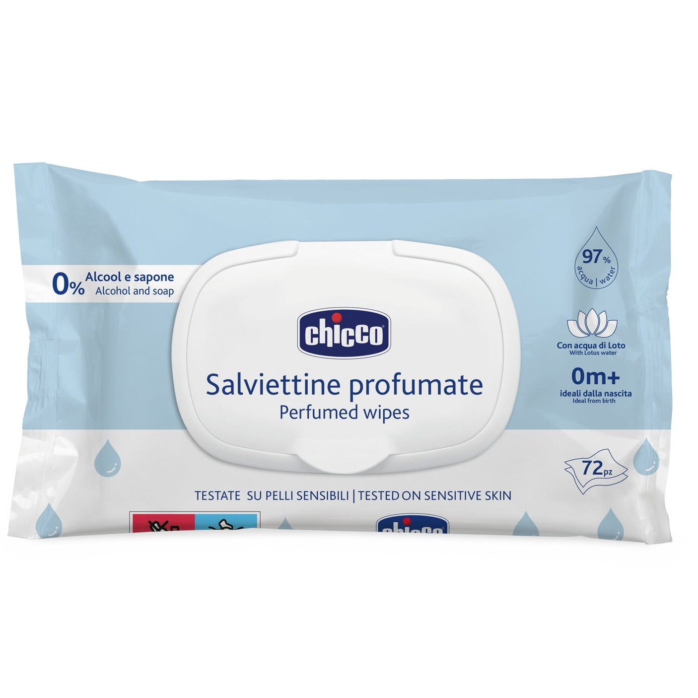 Servetele Umede Chicco cu 97% Apa, Fara Alcool sau Sapun, 72buc, 0luni+