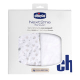 Set 2 Cearceafuri cu Elastic din Bumbac Chicco Next2Me Forever, Confetti, 0luni+
