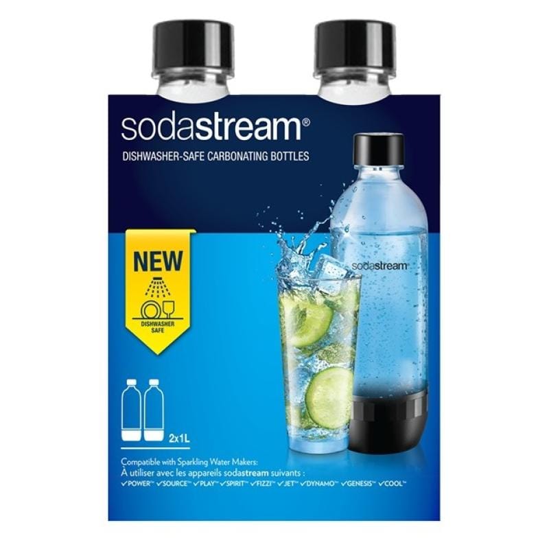 SodaStream Set 2 Sticle Reutilizabile SodaStream PET 1L, Negru, Compatibile cu Aparate SodaStream pentru Sticle PET (3000242)