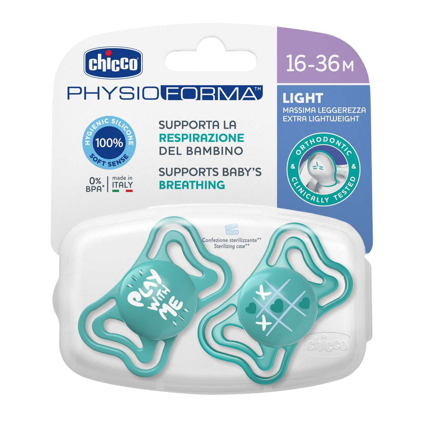 Suzeta Chicco Physioforma Light, 2bucati, Bleu, 16-36luni