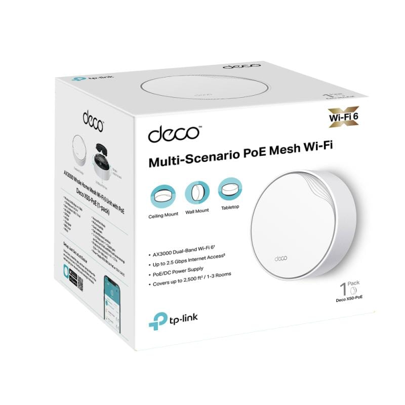 TP-Link TP-Link Deco X50-PoE Access Point Mesh Wi‑Fi 6 cu alimentare PoE, 1-pack