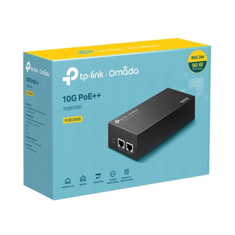 TP-Link Injector PoE TP-Link POE380S pentru alimentare și date prin cablu Ethernet, compatibil camere IP, AP Wi-Fi și telefoane VoIP