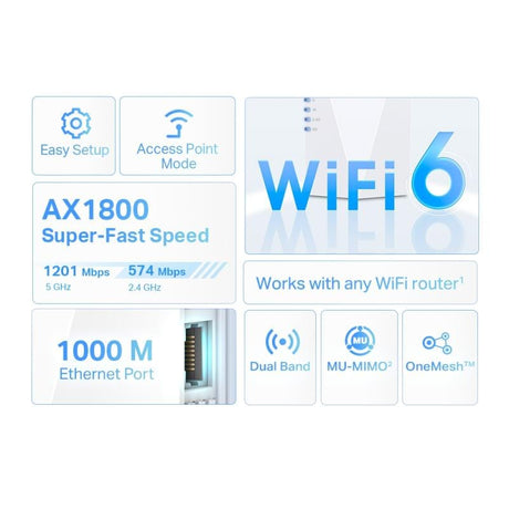 TP-Link Repetor Wi‑Fi TP‑Link RE600X, Wi‑Fi 6 AX1800 Dual‑Band, OneMesh, Port Gigabit Ethernet, WPA3