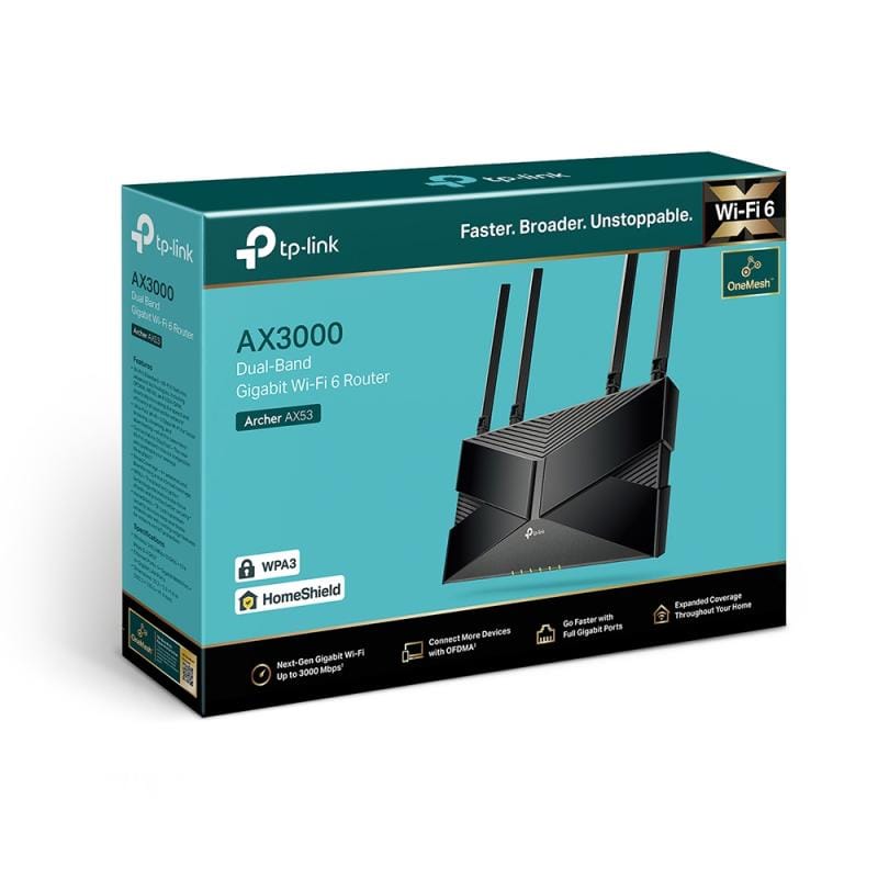 TP-Link Router Wi‑Fi 6 TP‑Link Archer AX53 AX3000 Dual Band, Gigabit, WPA3, OneMesh