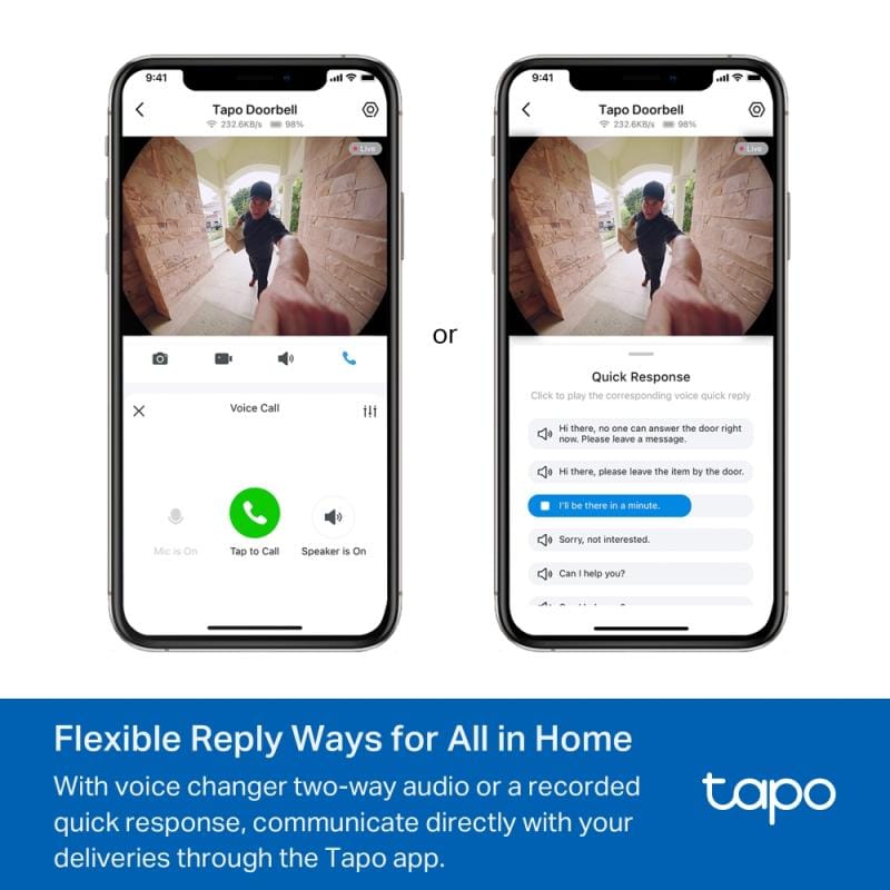 TP-Link Sonerie video inteligentă TP-Link Tapo D235, cameră HD, detecție mișcare, vedere nocturnă, audio bidirecțional, Wi-Fi