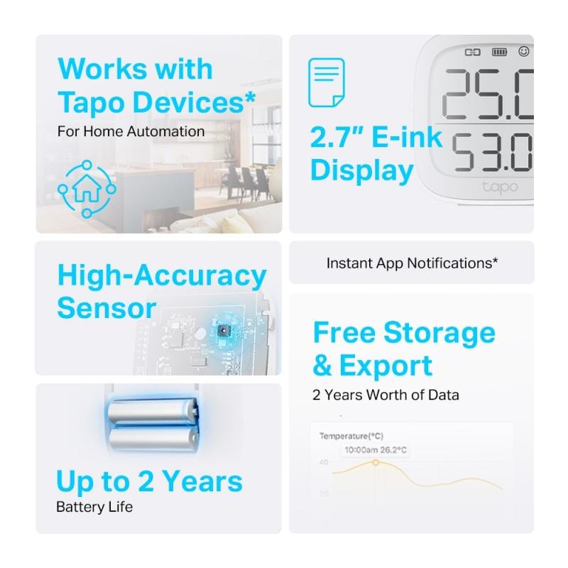 TP-Link Afișaj inteligent temperatură și umiditate TP-Link Tapo T315, ecran digital, pentru interior