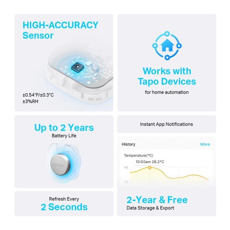 TP-Link Senzor inteligent temperatură TP-Link Tapo T310 pentru monitorizare climat interior, integrare Tapo Smart Home