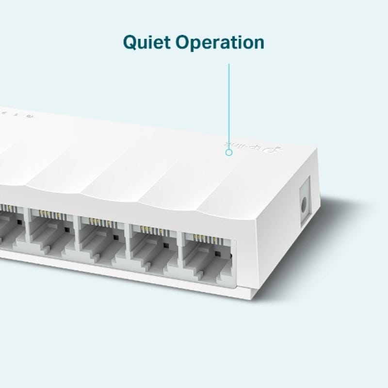 TP-Link Switch TP-Link LS1008, 8 porturi Fast Ethernet 10/100 Mbps, neadministrabil, plug-and-play, silențios, economisire energie