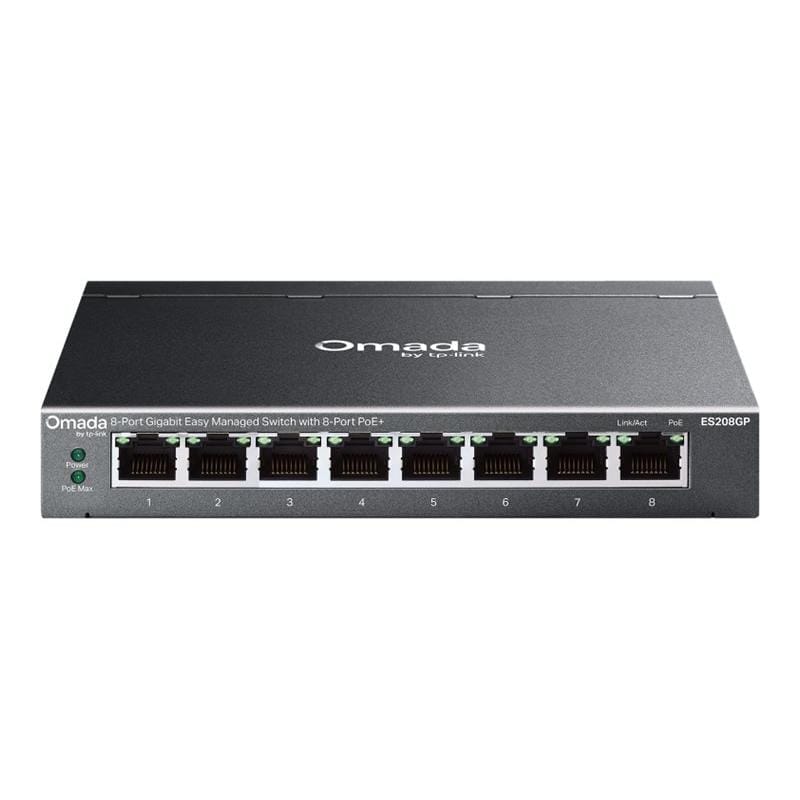 TP-Link Switch TP-Link Omada Agile ES208GP Gigabit cu 8 Porturi PoE+ pentru Management Centralizat și VLAN/QoS