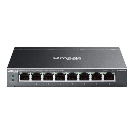 TP-Link Switch TP-Link Omada Agile ES208GP Gigabit cu 8 Porturi PoE+ pentru Management Centralizat și VLAN/QoS
