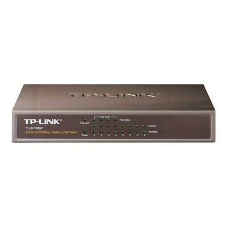 TP-Link Switch TP-Link TL-SF1008P, 8 porturi Fast Ethernet, 4x PoE, Plug & Play pentru camere IP, VoIP și access point-uri