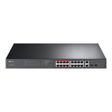 TP-Link Switch TP-Link TL-SL1218MP, 16 porturi Fast Ethernet PoE+ și 2 uplink Gigabit, management rețea pentru birou și supraveghere IP