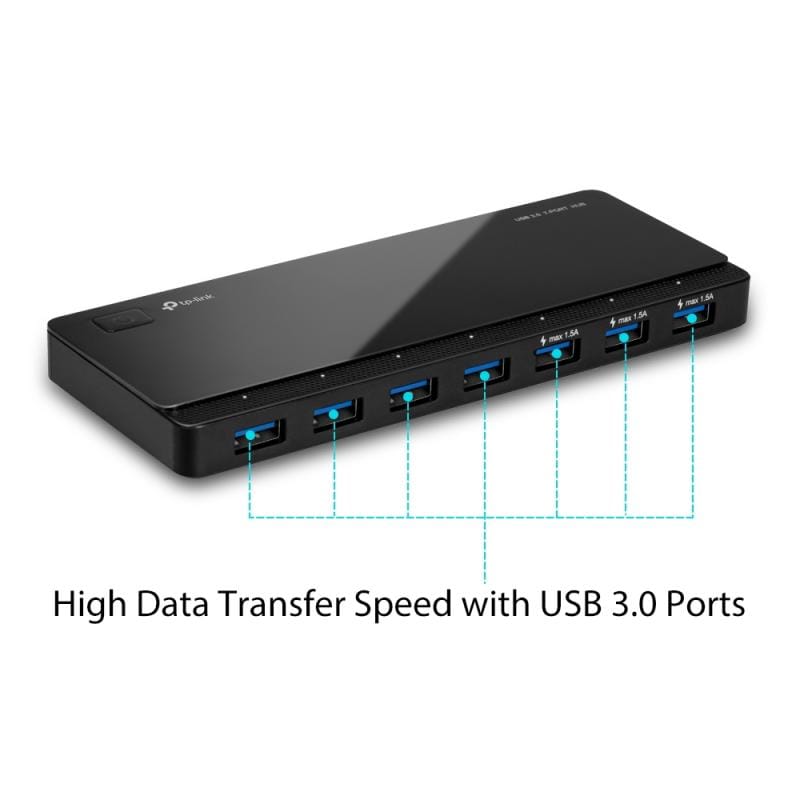TP-Link Hub USB TP-Link UH700, 7 Porturi USB 3.0, Alimentare Externă, Comutatoare Individuale, Plug & Play