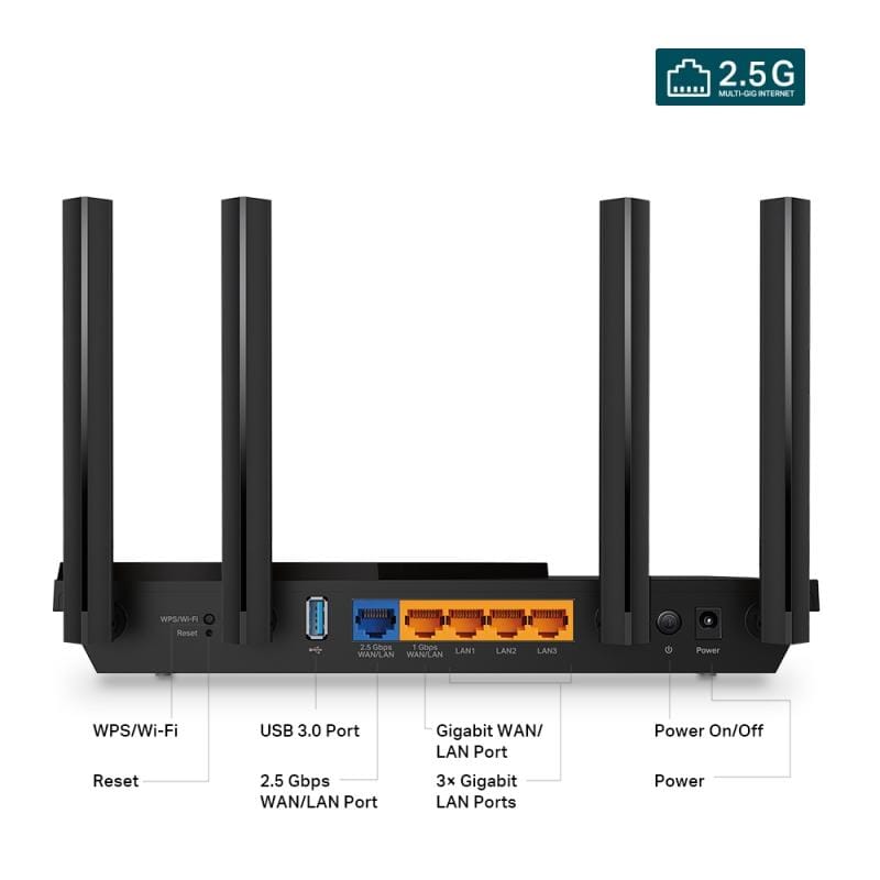 TP-Link Router Wi‑Fi 6 TP‑Link Archer AX55 Pro, Dual‑Band Gigabit, pentru streaming 4K/8K și gaming, securitate avansată
