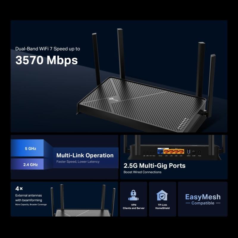TP-Link Router Wi‑Fi TP‑Link Archer BE230, conexiune rapidă și stabilă pentru streaming, jocuri și telemuncă