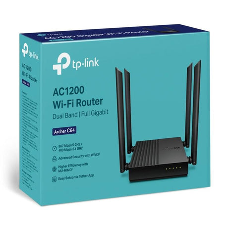 TP-Link Router Wi‑Fi TP‑Link Archer C64 Dual Band AC1200, 4 antene, acoperire extinsă pentru casă și birou