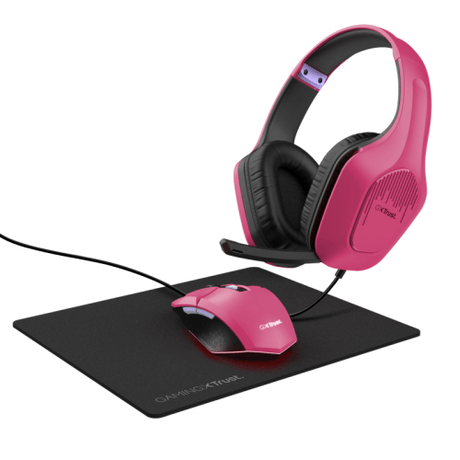 Trust Accesorii gaming Set Gaming Trust GXT 790P Tridox 25179 | Casti + Mouse + Mousepad, Roz