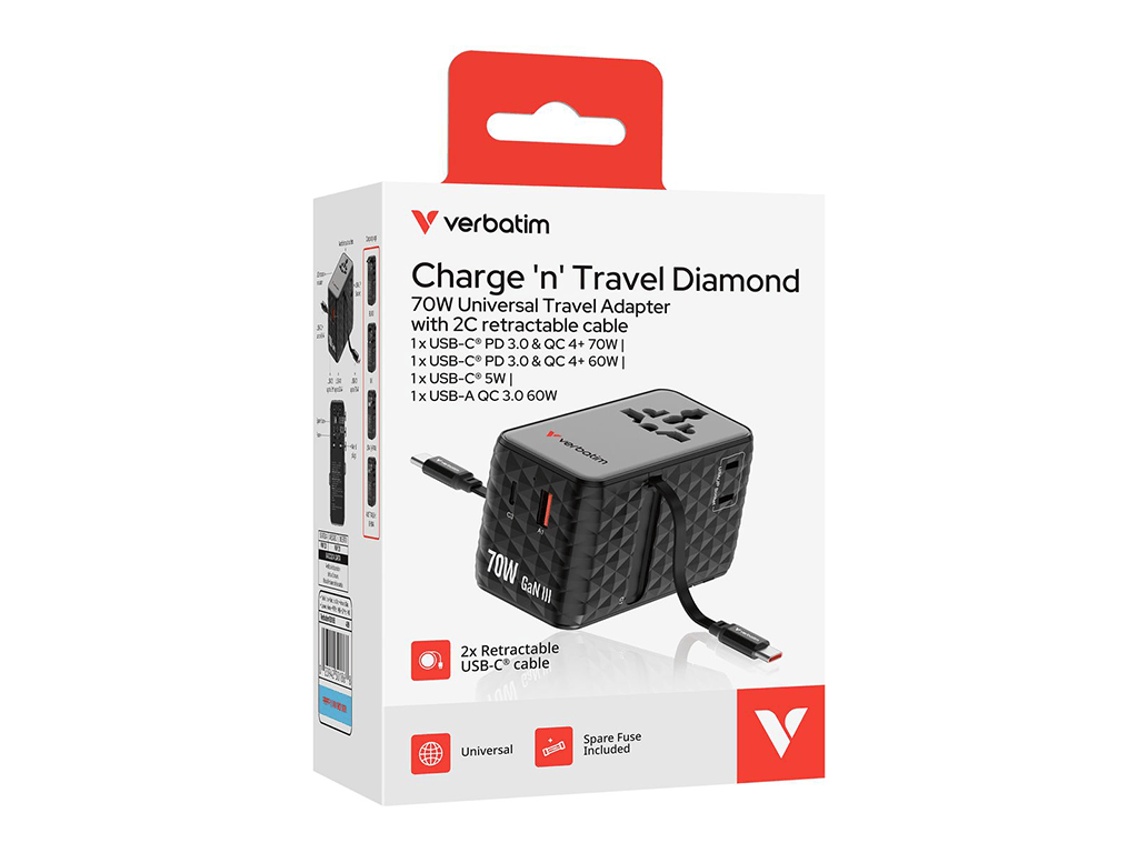 Verbatim Adaptor priza Adaptor priza Verbatim 30186 | 70W, Negru