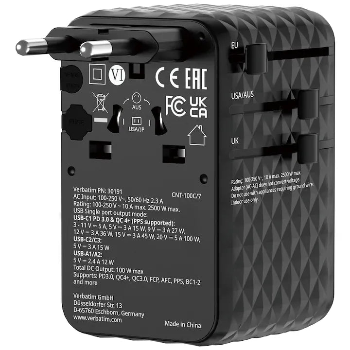 Verbatim Adaptor priza Adaptor priza Verbatim 30191 | 100W, Negru