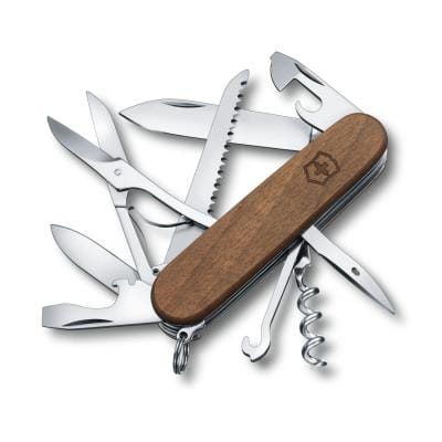 Victorinox Briceag multifuncțional Victorinox Huntsman Wood 1.3711.63, cu plăsele din lemn, 15 funcții, pentru drumeții și EDC
