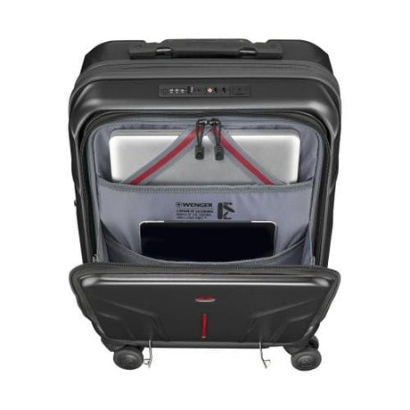 Wenger Genti laptop Troler Wenger Ampix, 54x38x23 cm, carcasă rigidă, dimensiuni pentru bagaj de mână, Negru